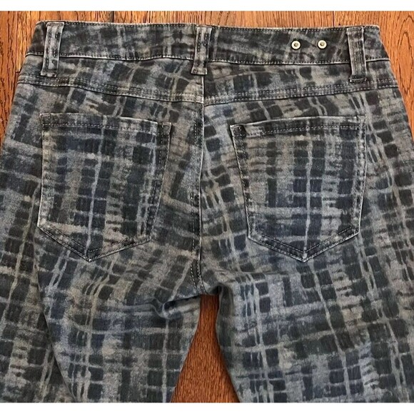 Cabi Grid Skinny Jeans #3047 Stretch Blue Tie Dye Plaid Denim Pant Womens 2 Boho - Picture 8 of 11